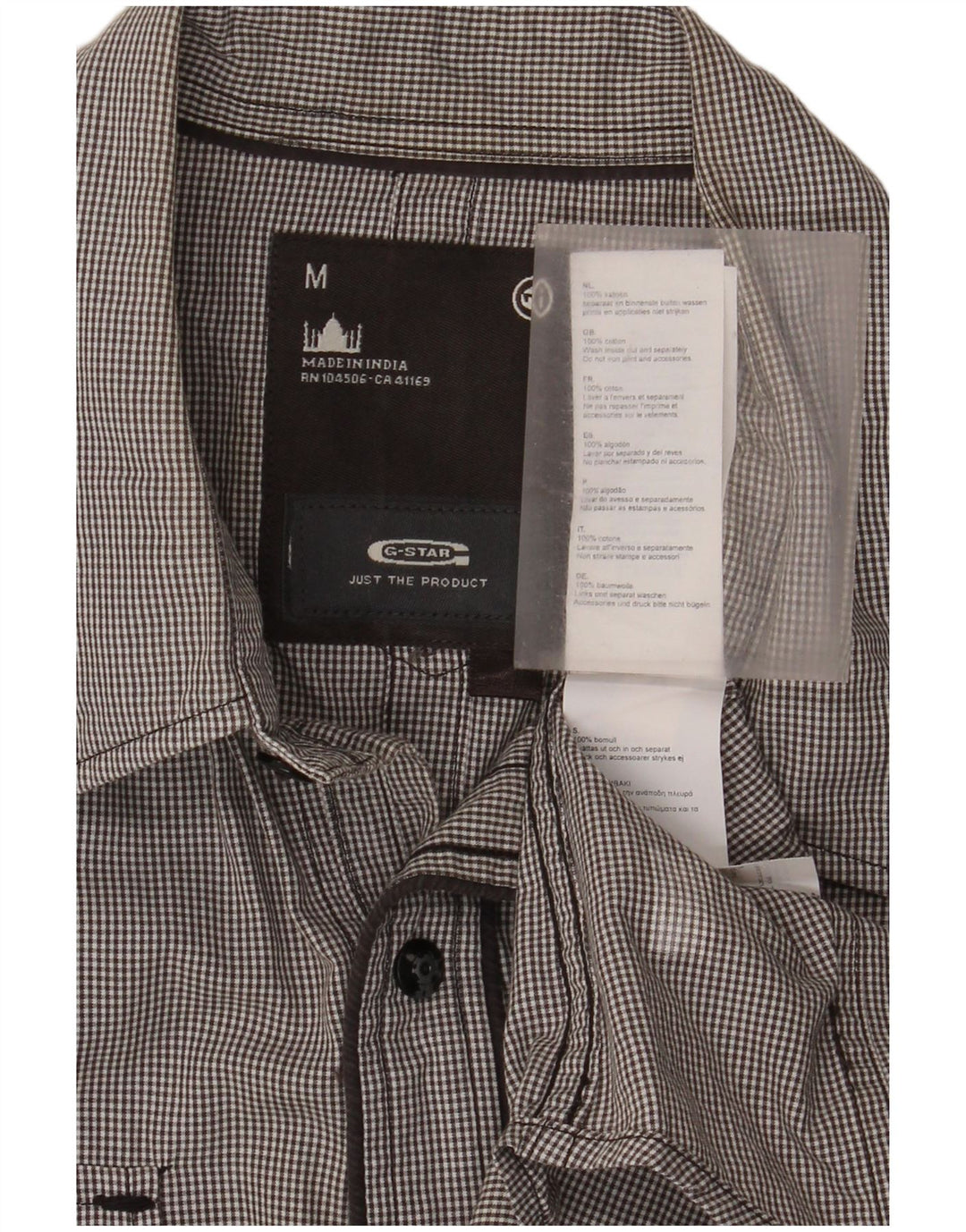 G-Star Mens Short Sleeve Military Shirt Medium Grey Gingham Cotton