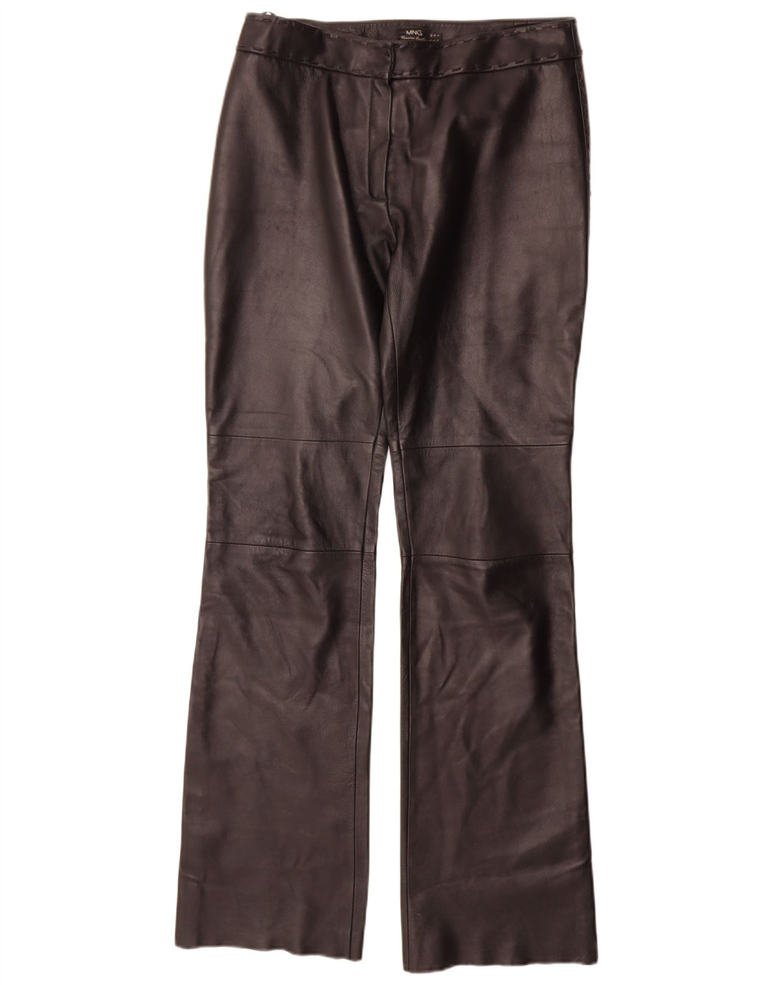 Mango Womens Straight Leather Trousers IT 42 Medium W30 L35 Black