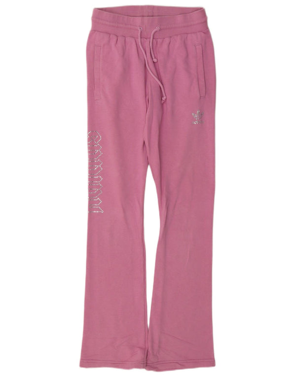 Adidas Womens Graphic Flare Tracksuit Trousers UK 8 Small Pink Cotton