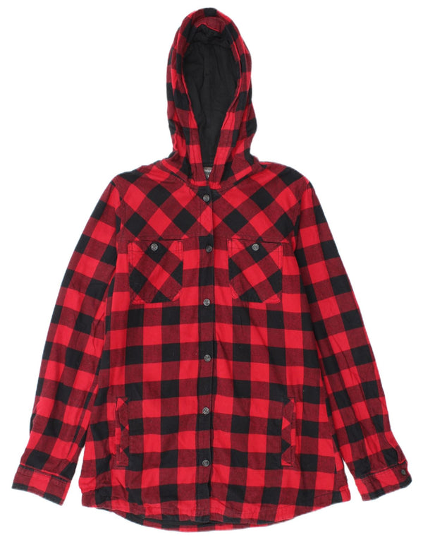 Eddie Bauer Womens Hooded Lumberjack  Shirt UK 10 Small Red Gingham Cotton