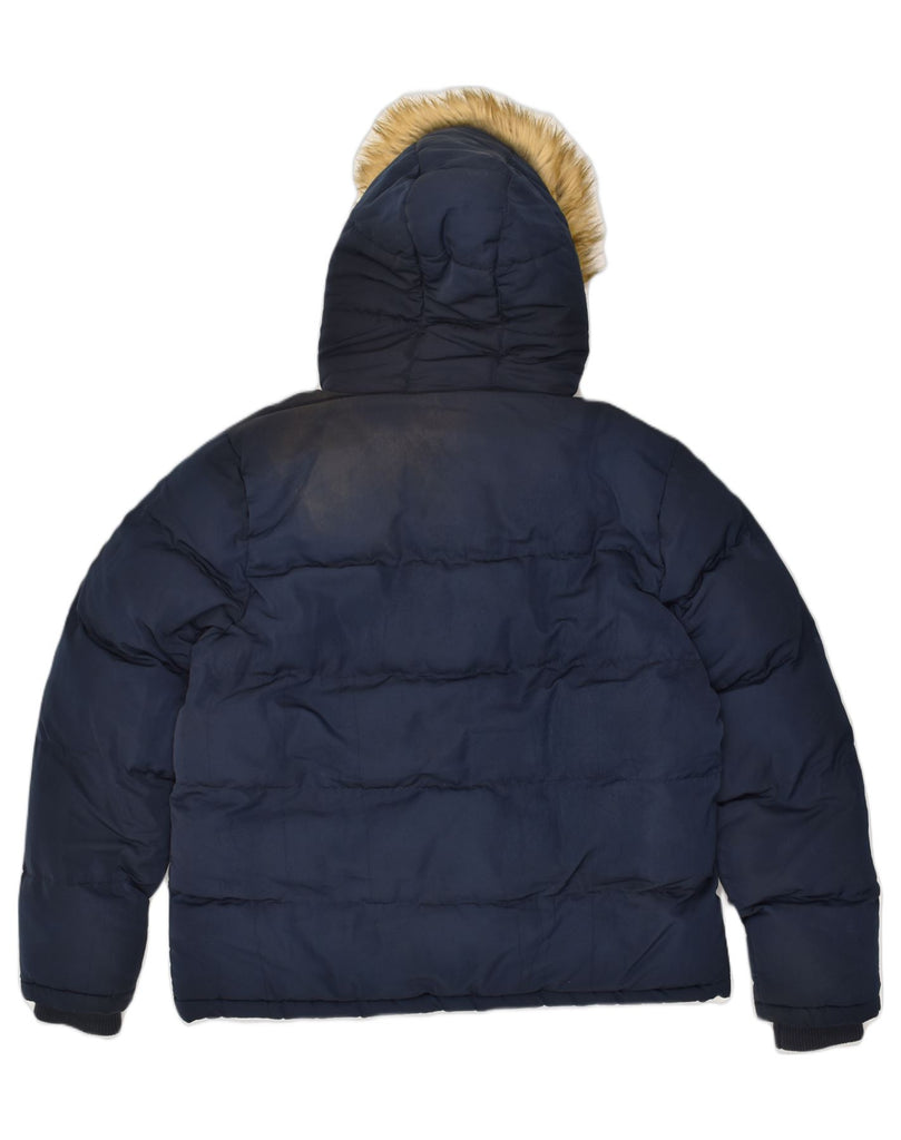 SUPERDRY Mens Hooded Padded Jacket UK 40 Large Navy Blue Polyester | Vintage Superdry | Thrift | Second-Hand Superdry | Used Clothing | Messina Hembry 