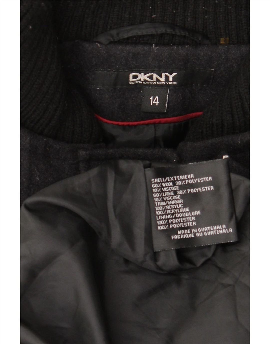 Dkny Womens Hooded Overcoat US 14 XL Grey Wool