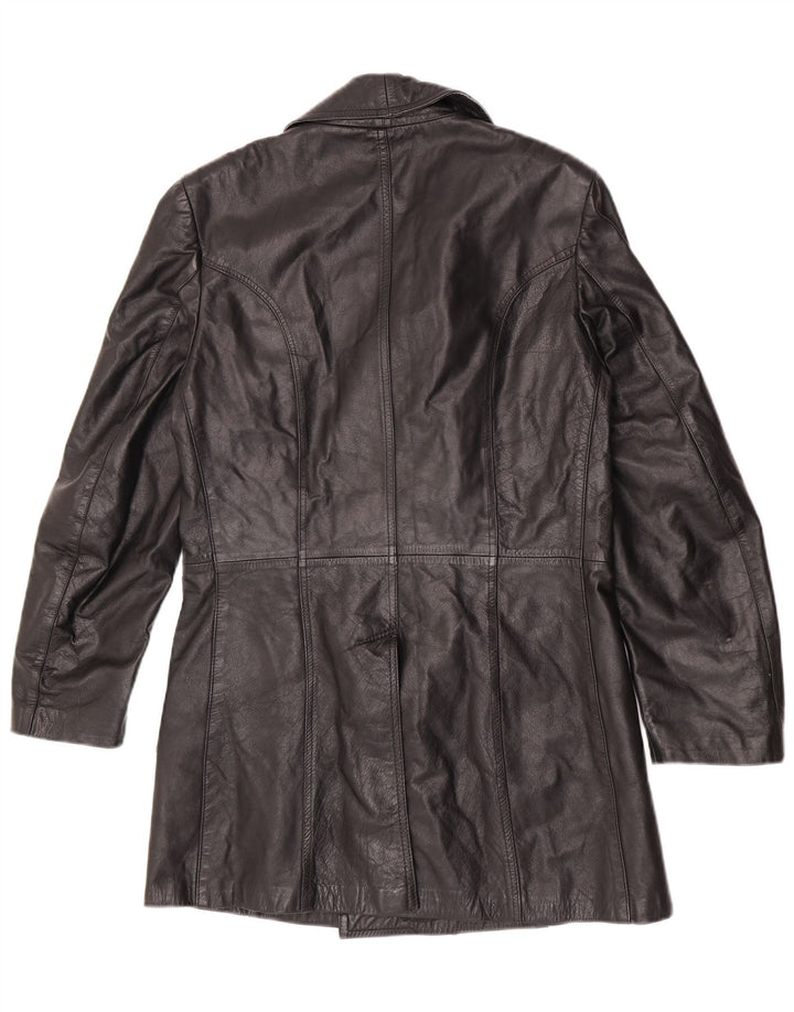 Vintage Mens Leather Pea Coat IT 48 Medium Black Classic