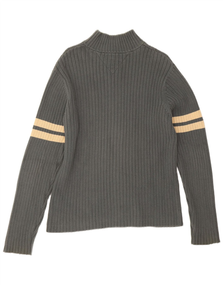 Tommy Hilfiger Mens Cardigan Sweater Large Grey Colourblock Cotton