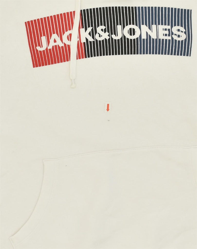 JACK & JONES Mens Graphic Hoodie Jumper Medium White Cotton | Vintage Jack & Jones | Thrift | Second-Hand Jack & Jones | Used Clothing | Messina Hembry 