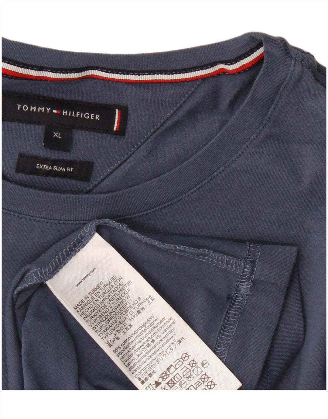 TOMMY HILFIGER Mens Extra Slim T-Shirt Top XL Navy Blue Cotton