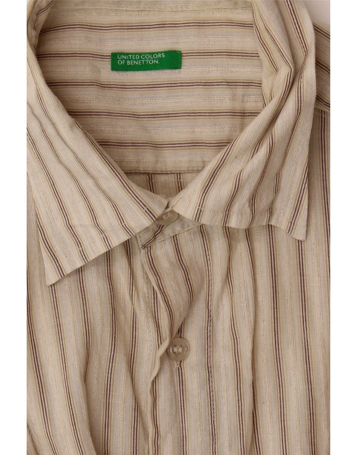 Benetton Mens Short Sleeve Shirt Small Beige Striped