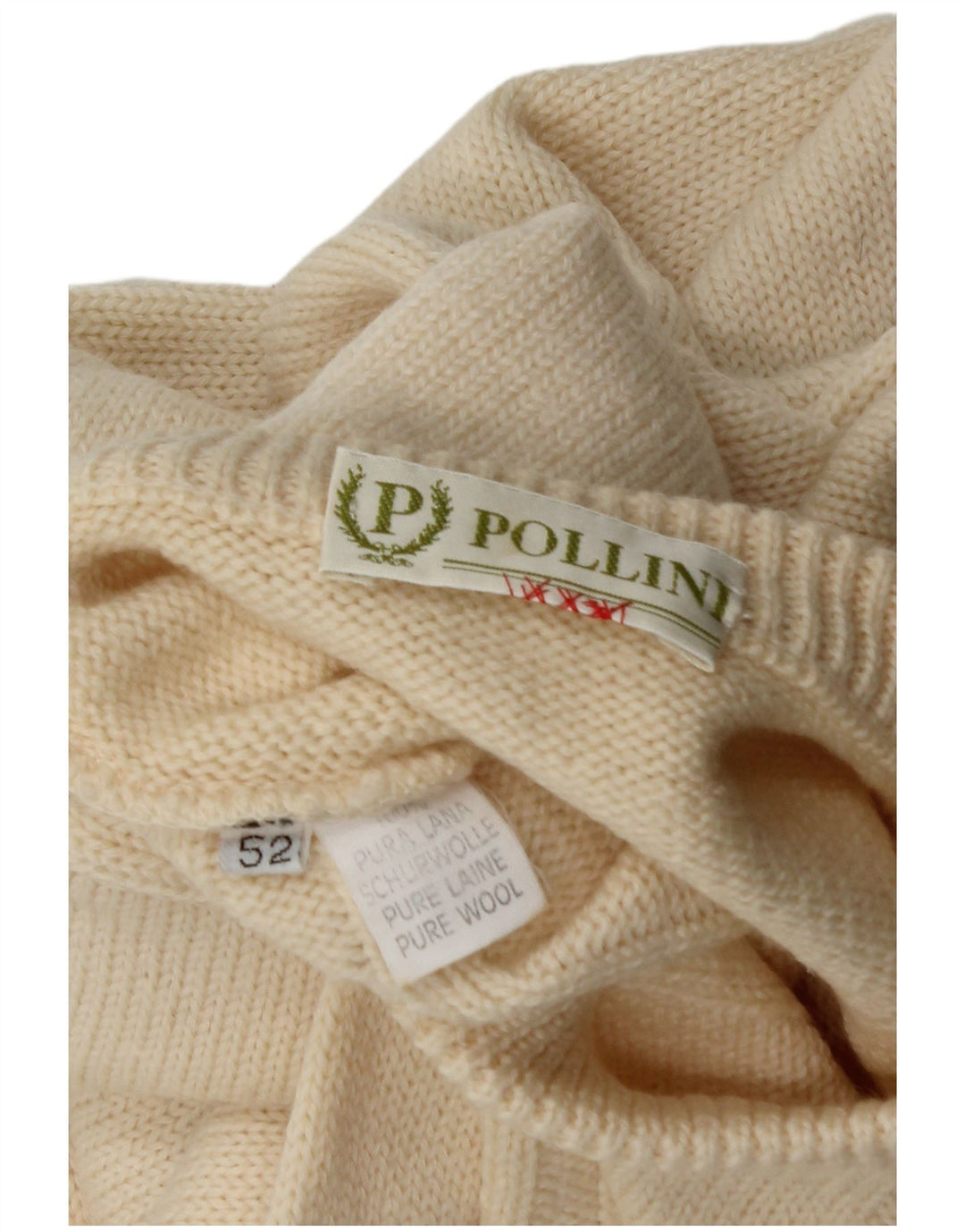 Pollini Mens Crew Neck Jumper Sweater IT 52 Large Beige Wool