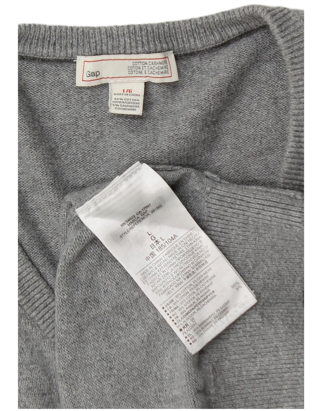 Gap Mens V-Neck Jumper Sweater Large Grey Cotton