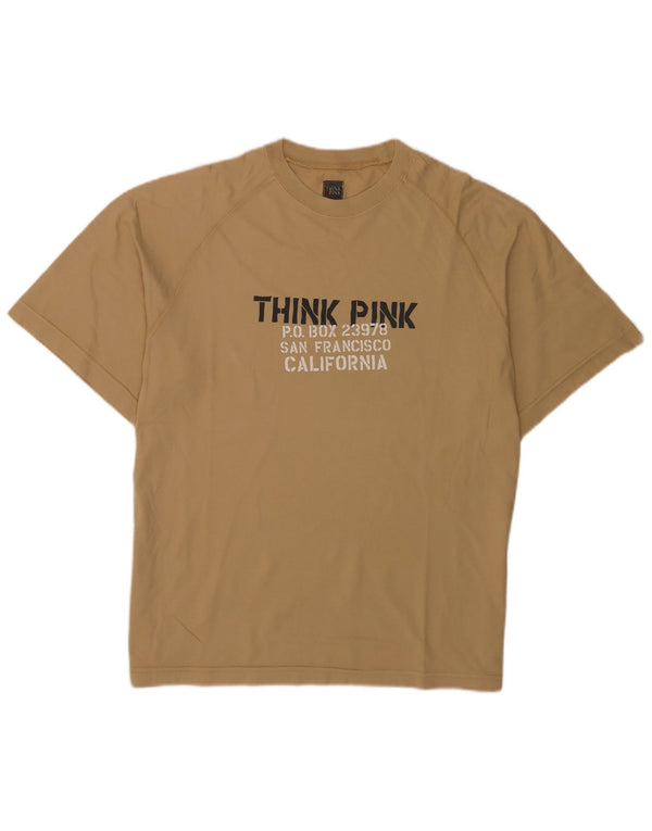 Think Pink Womens Oversized Graphic T-Shirt Top UK 16 Large Beige Cotton