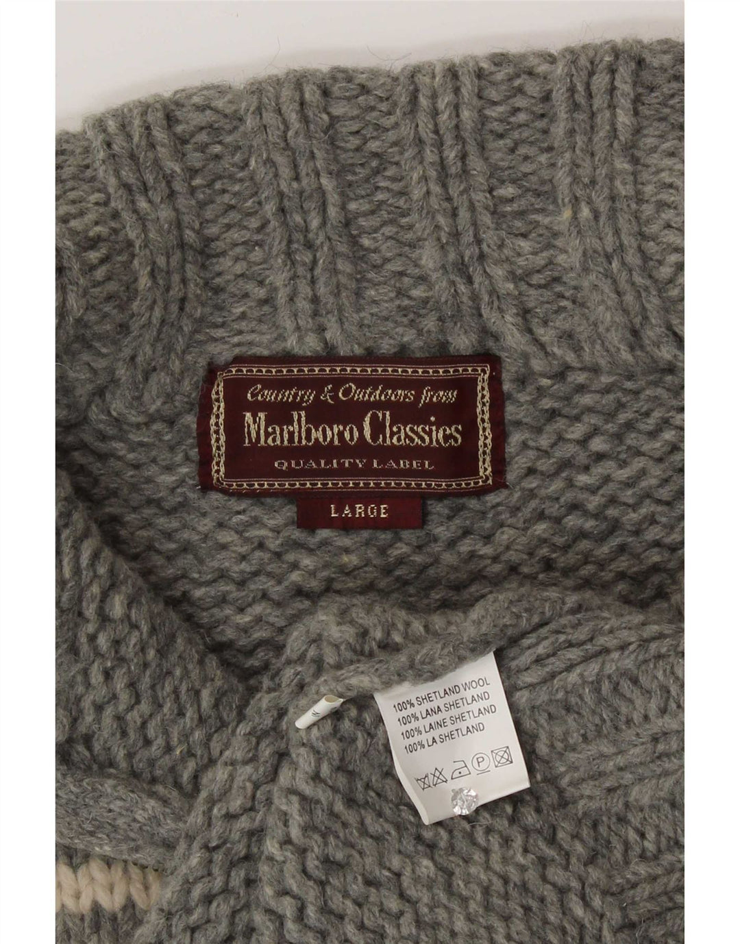 Marlboro Classics Mens Zip Neck Jumper Sweater Large Grey Fair Isle Wool
