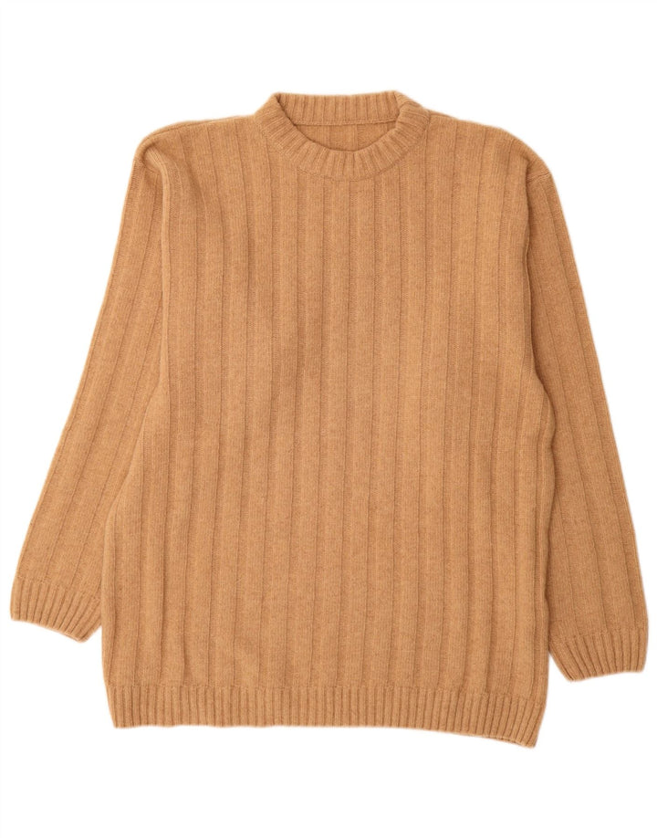 Vintage Mens Crew Neck Jumper Sweater Large Beige Wool