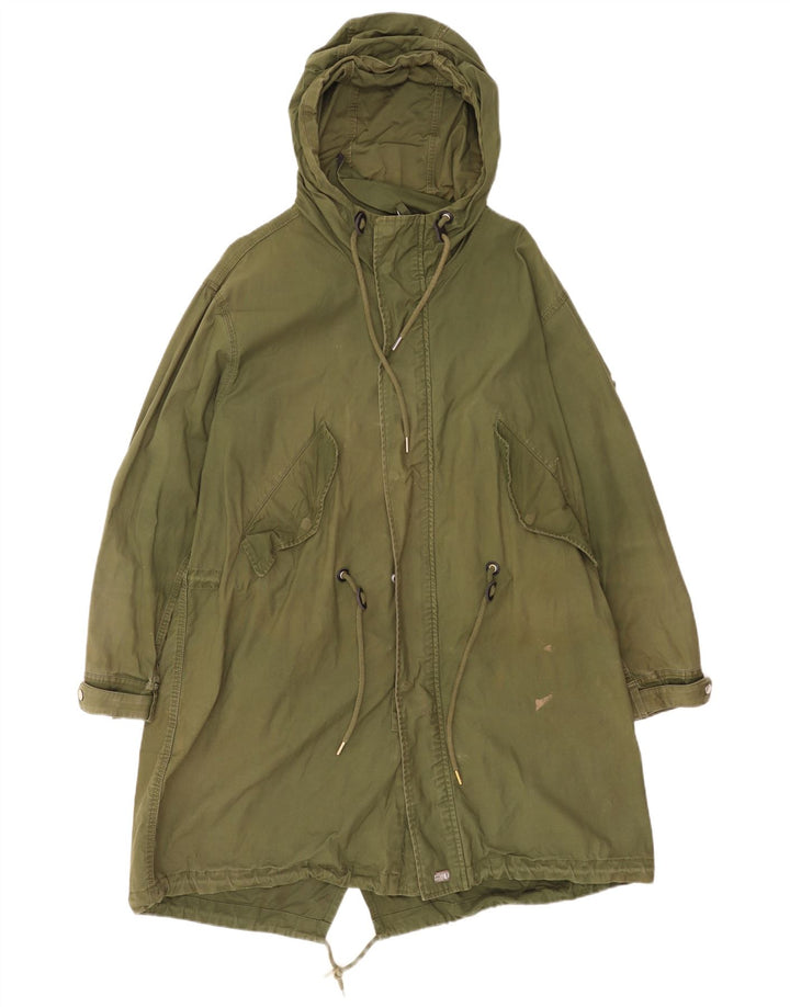 Diesel Mens Hooded Parka Jacket UK 38 Medium Green Cotton