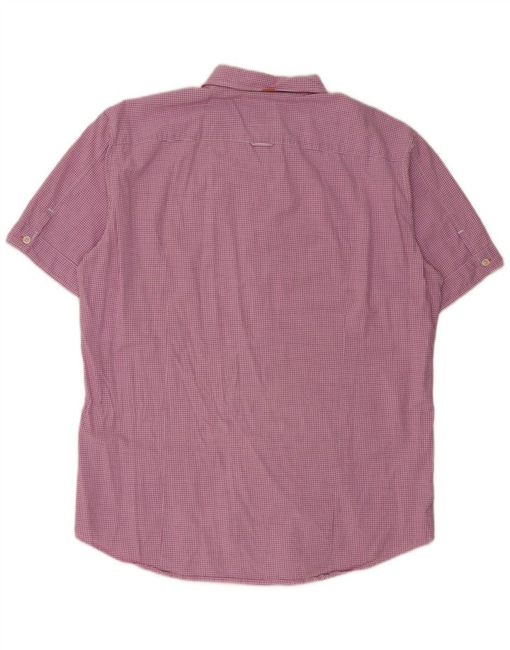 Hugo Boss Mens Short Sleeve Shirt XL Pink Gingham Cotton