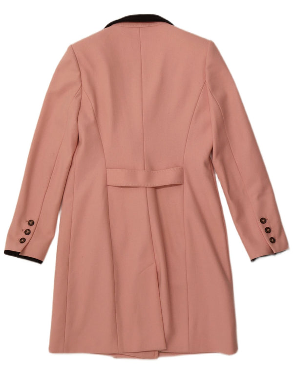 TED BAKER Womens Double Breasted Coat Size 3 Medium Pink Virgin Wool