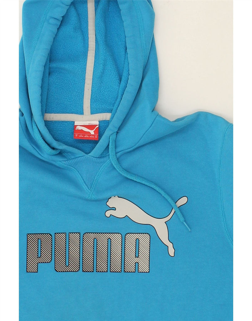 PUMA Mens Graphic Hoodie Jumper Medium Blue Cotton | Vintage Puma | Thrift | Second-Hand Puma | Used Clothing | Messina Hembry 