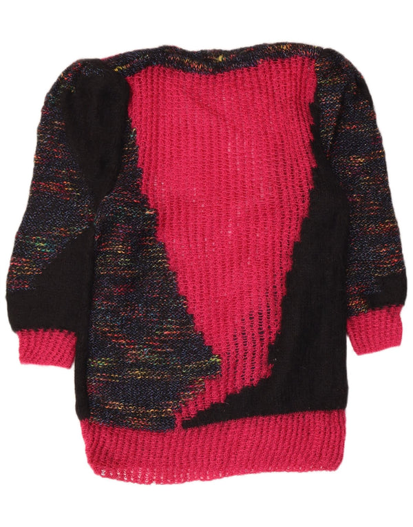 Vintage Womens Boat Neck Jumper Sweater UK 14 Medium Pink Colourblock