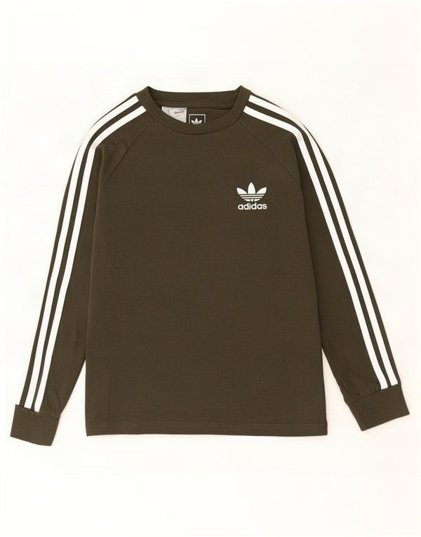 Adidas Boys Top Long Sleeve 9-10 Years Khaki Cotton