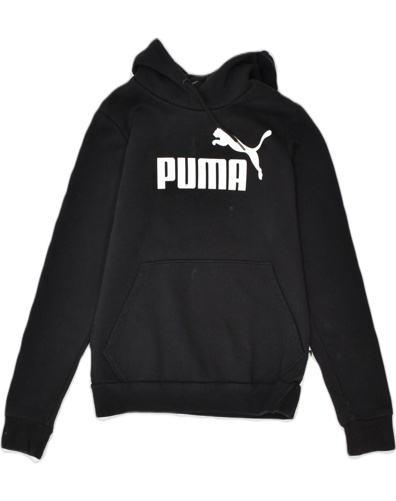 PUMA Womens Graphic Hoodie Jumper UK 8 Small Black Cotton | Vintage | Thrift | Second-Hand | Used Clothing | Messina Hembry 