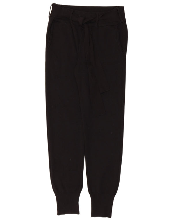 Zara Womens Crop Tracksuit Trousers Joggers UK 10 Small  Black Viscose