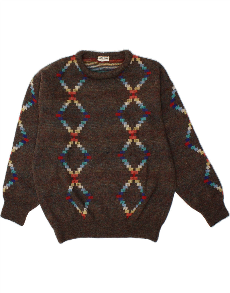 NANI BON Mens Crew Neck Jumper Sweater IT 50 Medium Brown Fair Isle Wool | Vintage NANI BON | Thrift | Second-Hand NANI BON | Used Clothing | Messina Hembry 