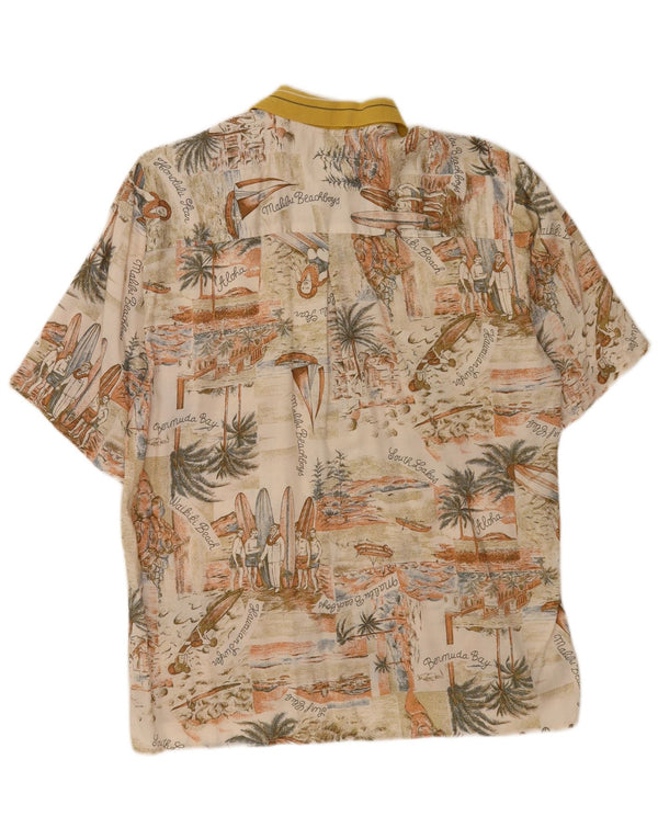 Vintage Mens Graphic Short Sleeve Shirt Medium Beige Rayon Hawaiian