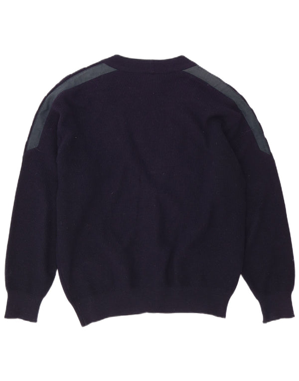 Navigare Mens Cardigan Sweater Medium Navy Blue Colourblock Merino Wool