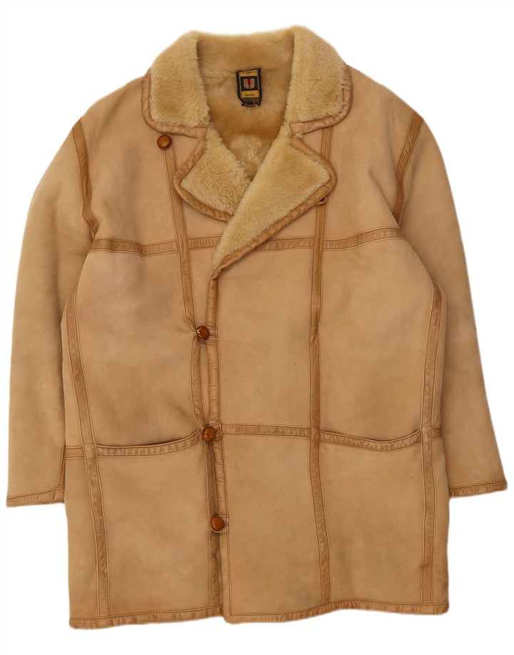 Emanuel Ungaro Mens Shearling Overcoat UK 38 Medium Beige