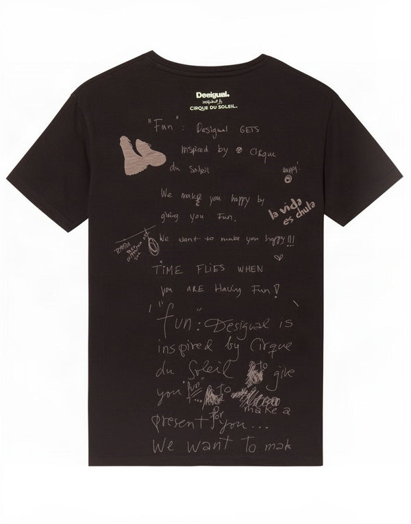 Desigual Mens Social Circle Football Graphic T-Shirt Top Small Black Cotton