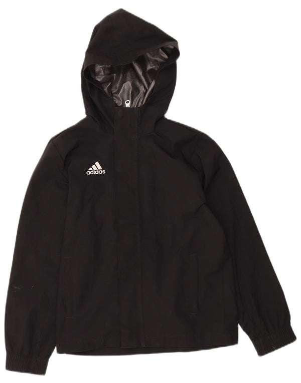 ADIDAS Boys Hooded Windbreaker Jacket 9-10 Years Black Polyester