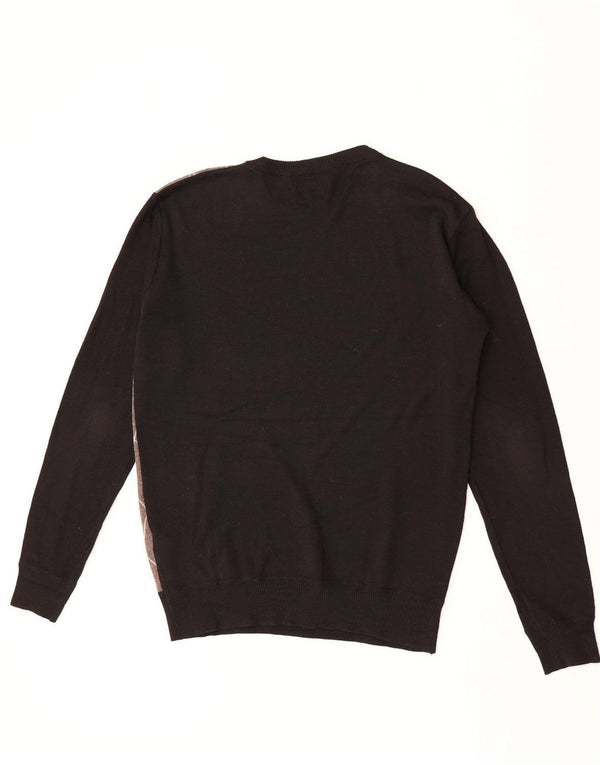 Pierre Cardin Mens Crew Neck Jumper Sweater Medium Black Argyle/Diamond