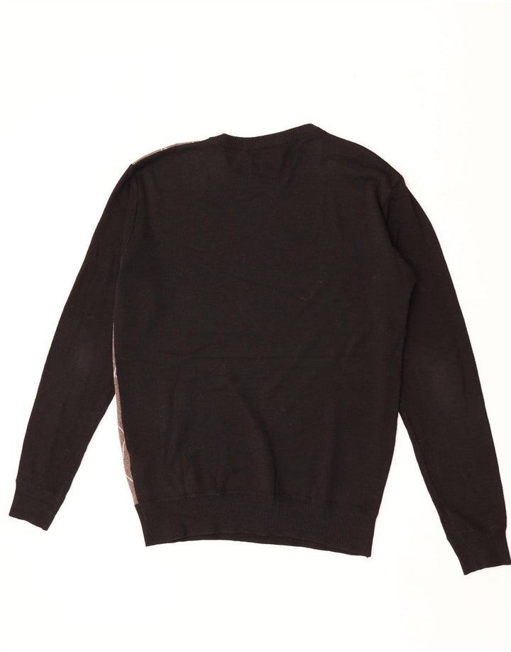 Pierre Cardin Mens Crew Neck Jumper Sweater Medium Black Argyle/Diamond