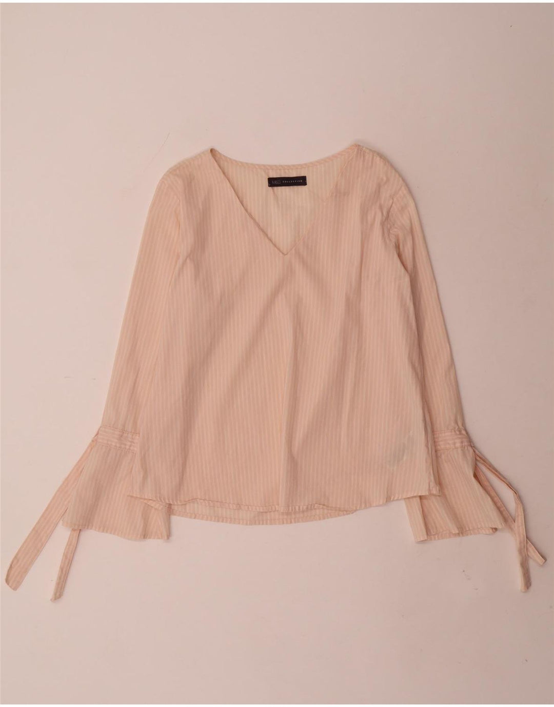 Marks & Spencer Womens Long Sleeve Blouse Top UK 8 Small Pink Pinstripe