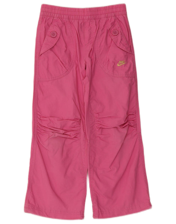 Nike Girls Wide Leg Cargo Trousers 5-6 Years Medium W22 L20 Pink Cotton