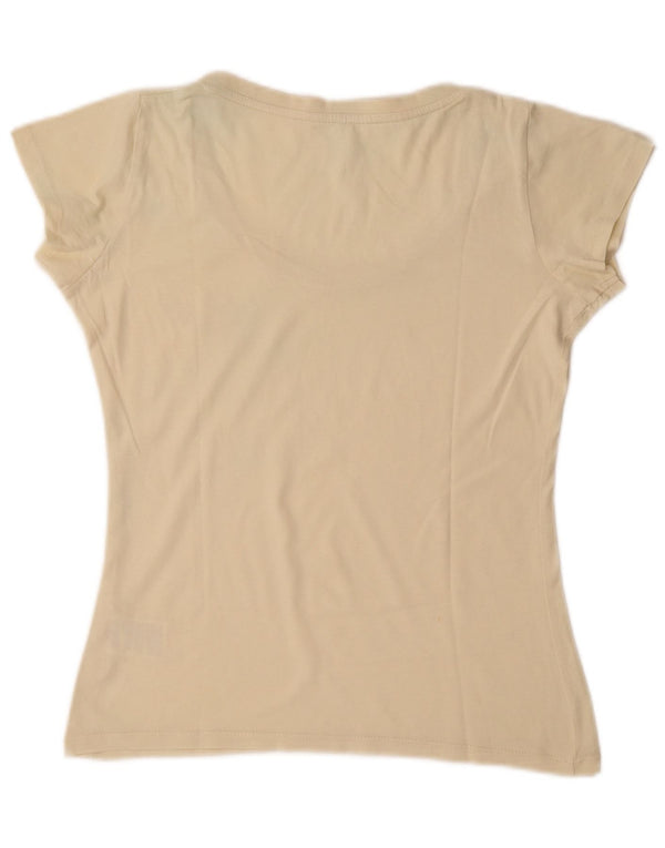 Guru Womens T-Shirt Top UK 12 Medium Off White Cotton