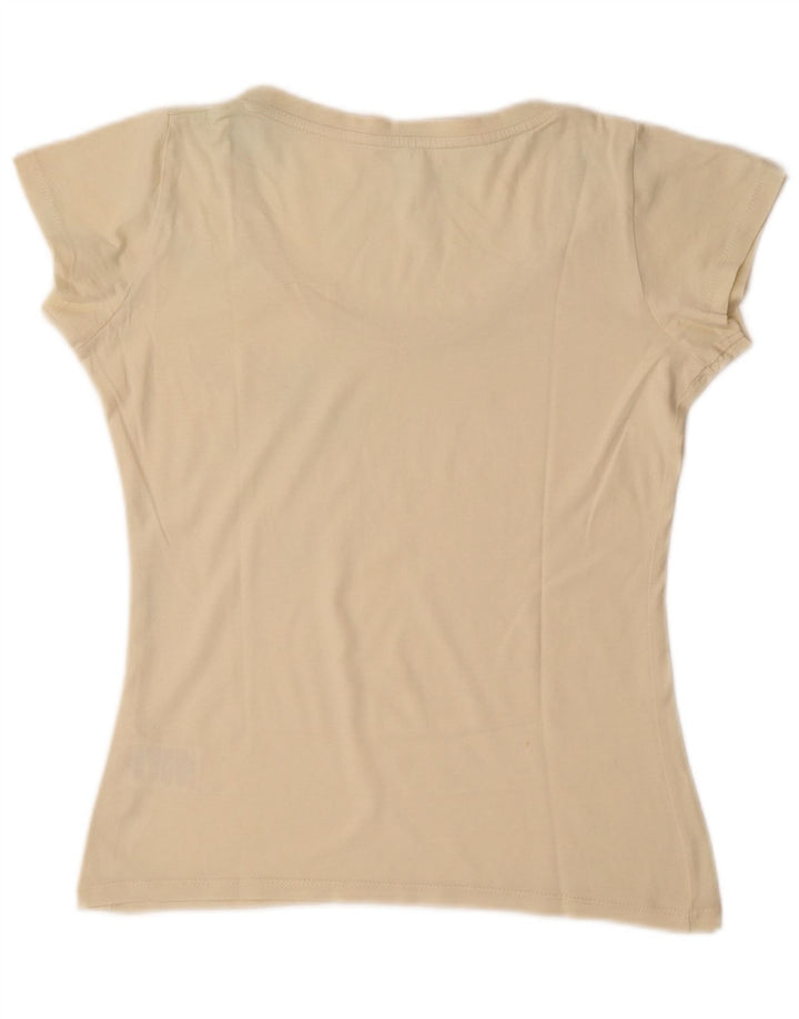 Guru Womens T-Shirt Top UK 12 Medium Off White Cotton
