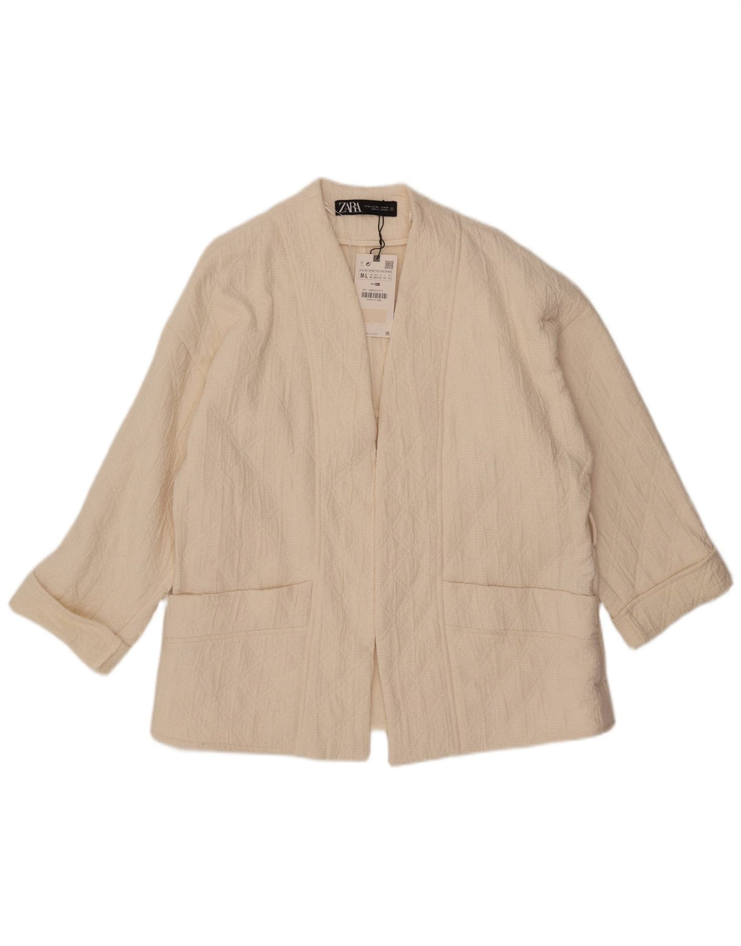 ZARA Womens Oversized 3/4 Sleeve Open Blazer Jacket UK 14 Medium Off White