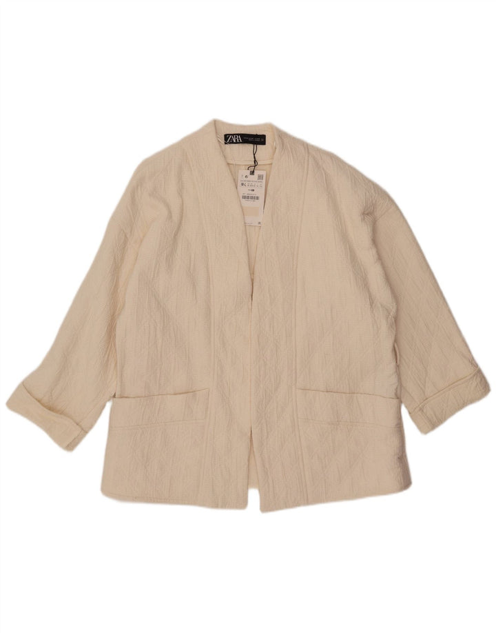 ZARA Womens Oversized 3/4 Sleeve Open Blazer Jacket UK 14 Medium Off White