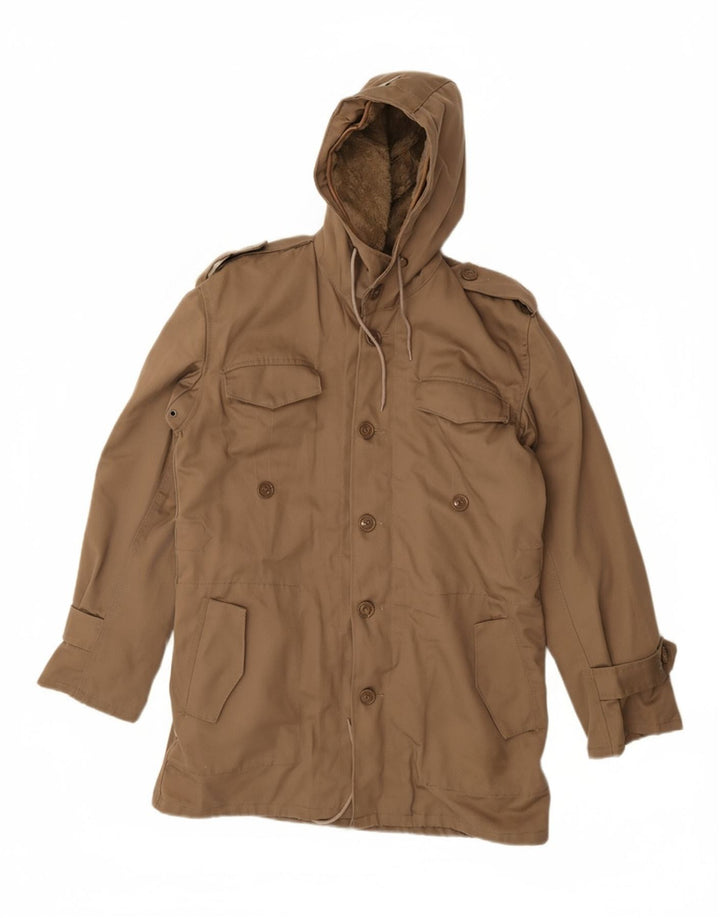 VINTAGE Mens Hooded Sherpa Parka Jacket IT 44 XS Beige Polyester