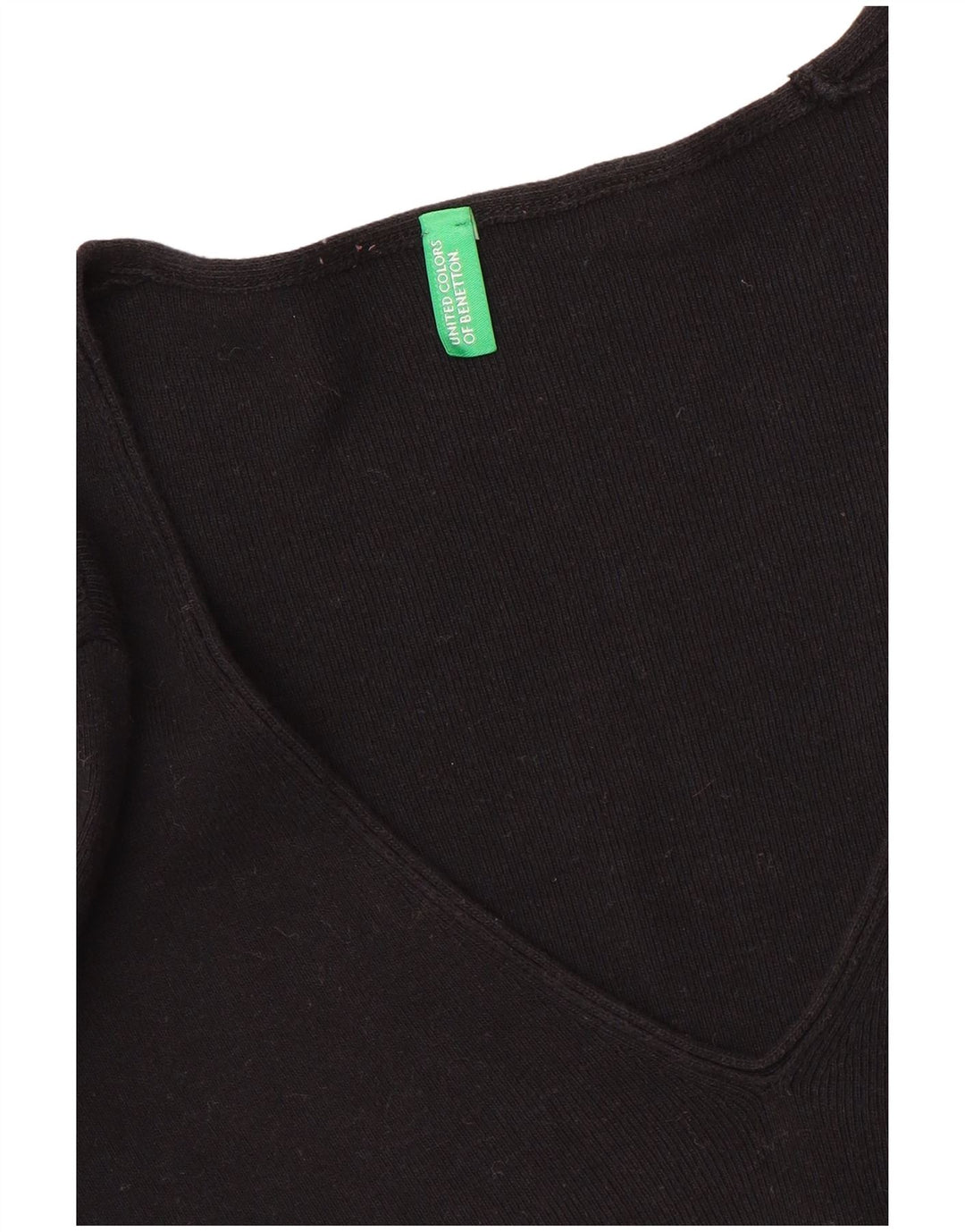 BENETTON Womens V-Neck Jumper Sweater UK 10 Small Black