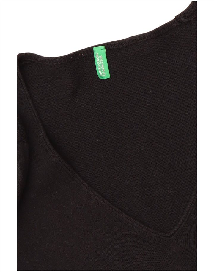 BENETTON Womens V-Neck Jumper Sweater UK 10 Small Black