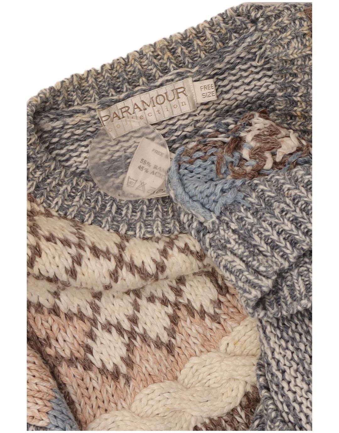PARAMOUR Womens Cardigan Sweater One Size Blue Patchwork Ramie