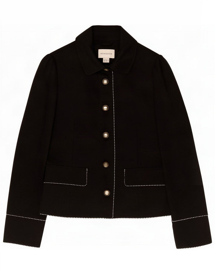 Monsoon Womens 5 Button Blazer Jacket UK 10 Small Black Cotton
