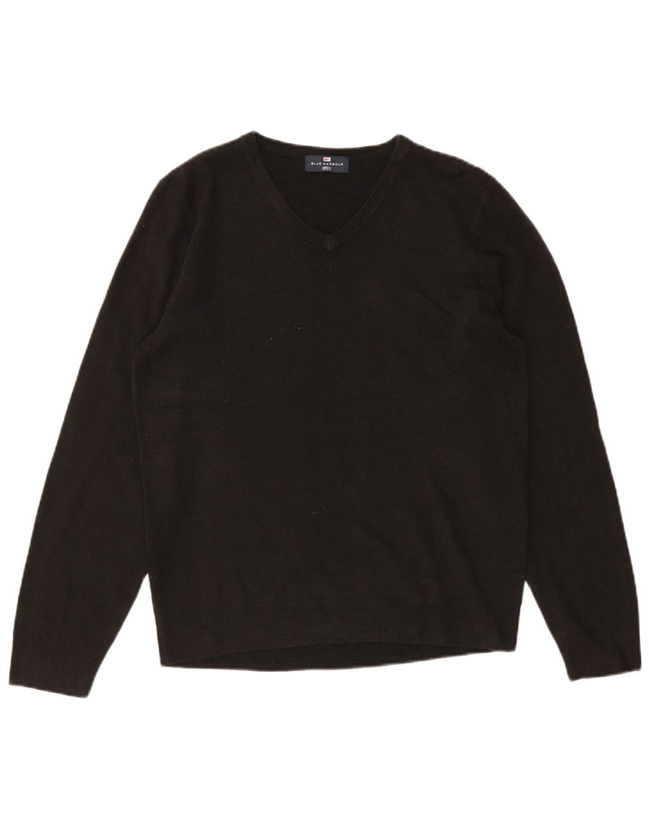 Marks & Spencer Mens Blue Harbour V-Neck Jumper Sweater Medium Black