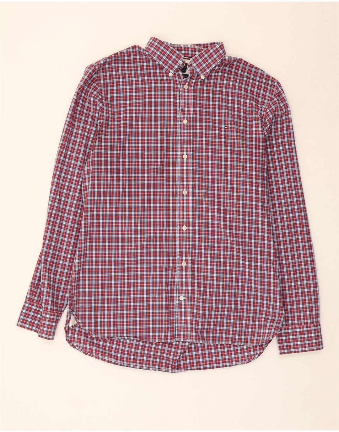 Tommy Hilfiger Mens Regular Fit Shirt Large Red Check Cotton