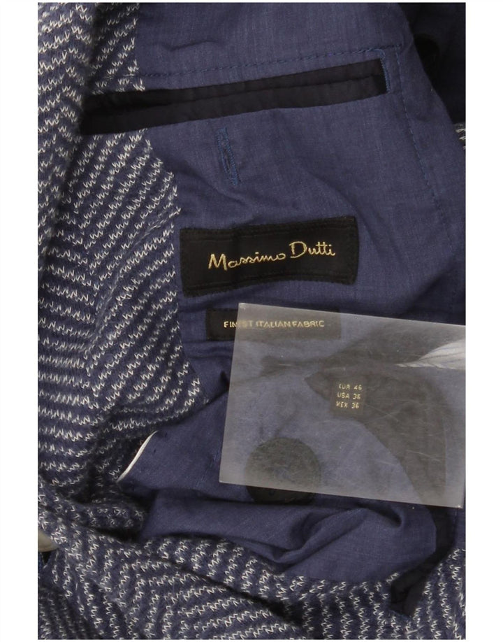 Massimo Dutti Mens Knit 2 Button Blazer Jacket EU 46 Small Blue Herringbone