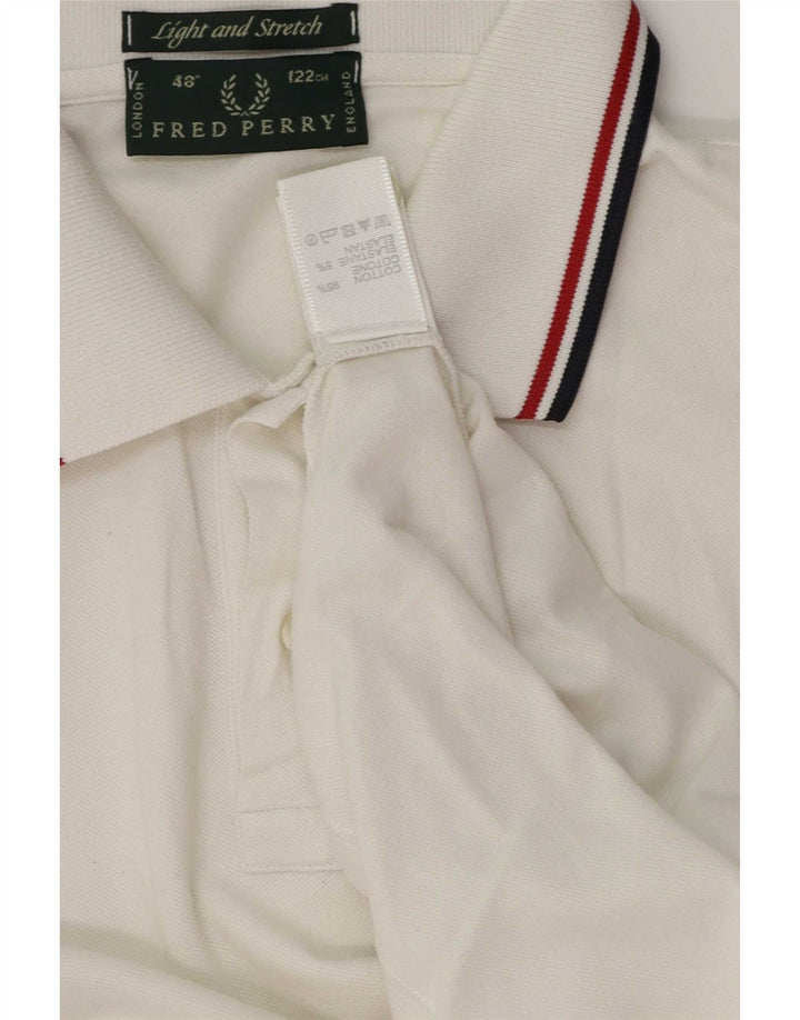 Fred Perry Mens Polo Shirt Large White Striped Cotton