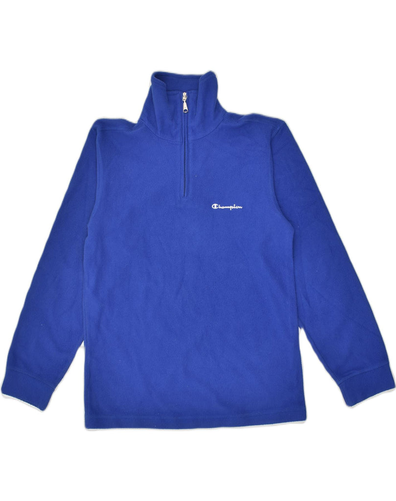 CHAMPION Boys Zip Neck Fleece Jumper 11-12 Years Large Blue Polyester | Vintage Champion | Thrift | Second-Hand Champion | Used Clothing | Messina Hembry 