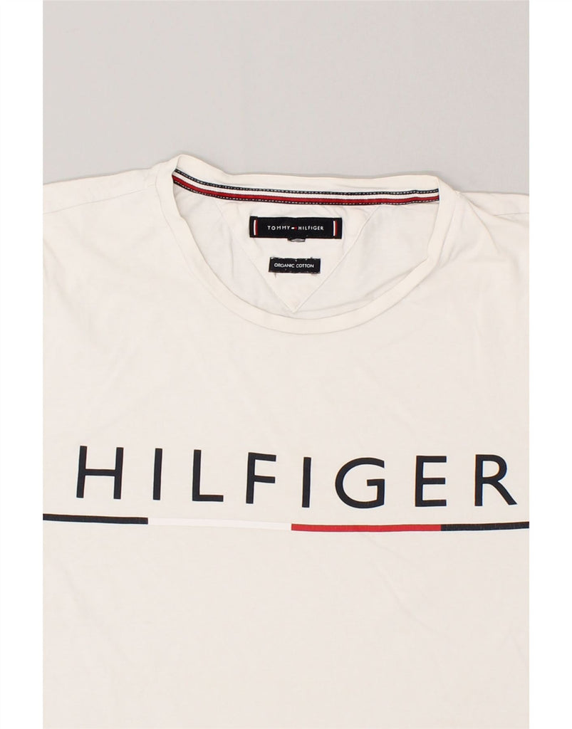 TOMMY HILFIGER Mens Graphic T-Shirt Top Medium White | Vintage Tommy Hilfiger | Thrift | Second-Hand Tommy Hilfiger | Used Clothing | Messina Hembry 