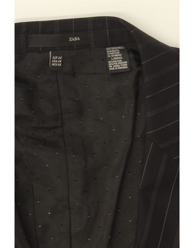 ZARA Mens 2 Button Blazer Jacket EU 54 XL Black Pinstripe Wool Vintage Zara and Second-Hand Zara from Messina Hembry 